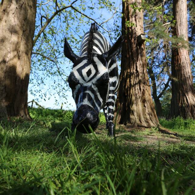 Large Recycled Metal Handpainted Black & White Zebra Garden Sculpture, Statue, Ornament, Decoration - image 1