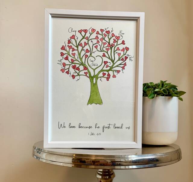 Personalized Christian Family Tree Print Watercolor Religious Gift - image 1