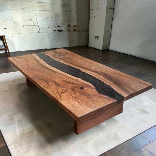 xl Exmoor Walnut & Black Epoxy River Handmade Wabi Sabi Coffee Table - image 1