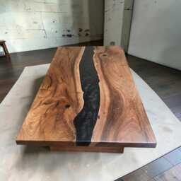 xl Exmoor Walnut & Black Epoxy River Handmade Wabi Sabi Coffee Table - thumbnail 2