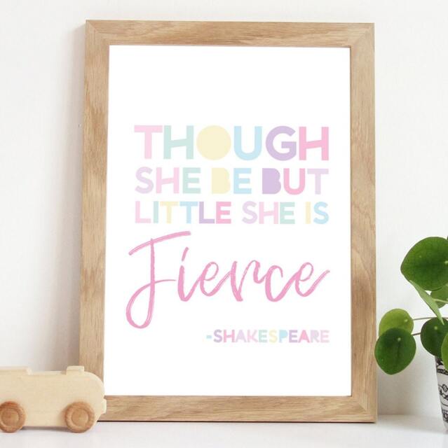 Though She Be But Little Is Fierce Print, Girls Nursery Prints, Bedroom Quotes, Wall Art, Art - image 1