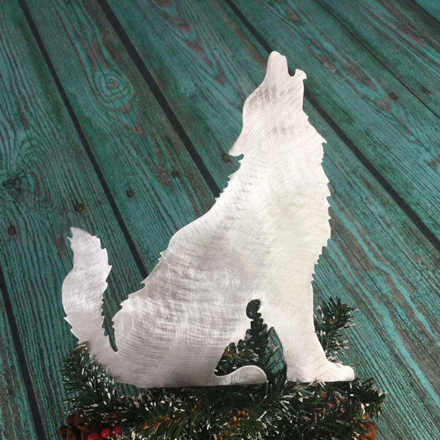 Utonagan, Dog Tree Topper, Yard Stake, Shelf Art, Or Wall Hanging, Christmas Everyday Aluminum, Rustic, Silver, Metal Wolf Dog - image 1