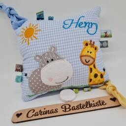 Music Box Baby With Requested Melody Personalized Pillow Newborn Gift Name Hippo & Giraffe - thumbnail 2