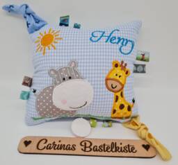 Music Box Baby With Requested Melody Personalized Pillow Newborn Gift Name Hippo & Giraffe