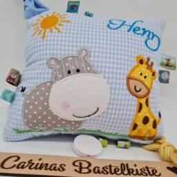 Music Box Baby With Requested Melody Personalized Pillow Newborn Gift Name Hippo & Giraffe - thumbnail 3