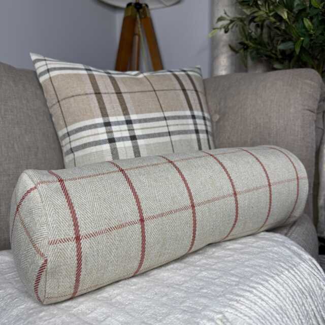 Handmade Classic Tartan Check Bolster Cushion 16x6 For Sofa Or Chair - Designer Fabric - image 1