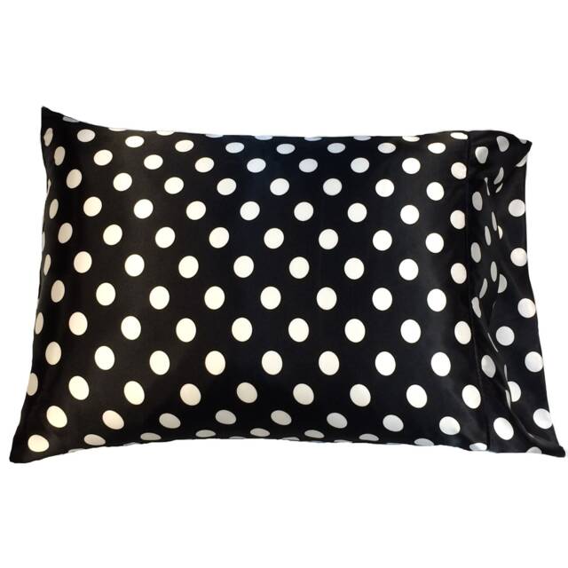 Polka Dot Satin Pillow, Black & White Decorative Accent - 12x16