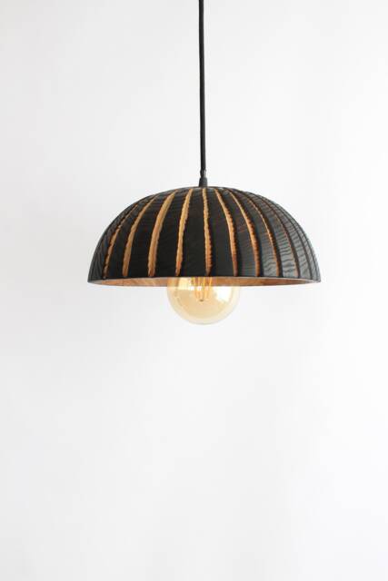 Pendant Light, Semi Black Flush Mount, Natural Carved Bedside Lamp Shade - image 1