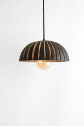 Pendant Light, Semi Black Flush Mount, Natural Carved Bedside Lamp Shade - thumbnail 1