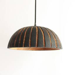 Pendant Light, Semi Black Flush Mount, Natural Carved Bedside Lamp Shade - thumbnail 3