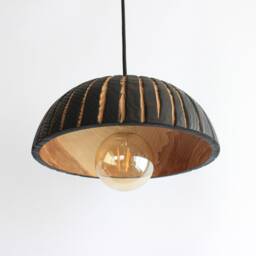 Pendant Light, Semi Black Flush Mount, Natural Carved Bedside Lamp Shade - thumbnail 2