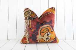 Handmade Kilim Pillow Cover - 16x16 - Turkish Bohemian Cushion - thumbnail 1