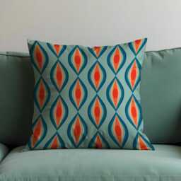 Retro Cushion Cover, Teal & Orange Geometric Pattern Pillow Case, Mid-Century Modern Throw Farmhouse Style Home Decor - thumbnail 2