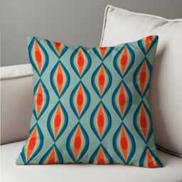 Retro Cushion Cover, Teal & Orange Geometric Pattern Pillow Case, Mid-Century Modern Throw Farmhouse Style Home Decor - thumbnail 4