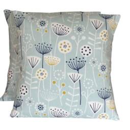 "Fryetts Bergen Seafoam Blue Floral Cushion Covers Scandinavian Style Set Of 2 - 16""-24" - thumbnail 1