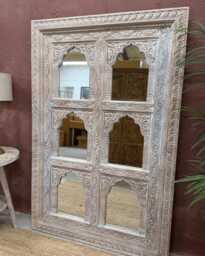 Six Panel Mango Wood Mirror - Creamwashed Archway Design - thumbnail 1