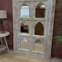 Six Panel Mango Wood Mirror - Creamwashed Archway Design - thumbnail 2
