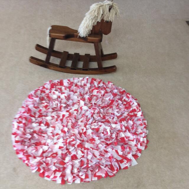 Baby Rag Rug, Coral, White Cotton, White Sateen, & Tule, Boho Chic Area Shag Rugs, Shabby Newborn Photo 3' Round - image 1