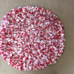 Baby Rag Rug, Coral, White Cotton, White Sateen, & Tule, Boho Chic Area Shag Rugs, Shabby Newborn Photo 3' Round - thumbnail 4