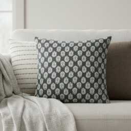 Brown Floral Block Print Pillow Cover Neutral Botanical Throw Handmade Cushion Farmhouse Traditional Decor - thumbnail 2