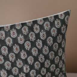 Brown Floral Block Print Pillow Cover Neutral Botanical Throw Handmade Cushion Farmhouse Traditional Decor - thumbnail 3