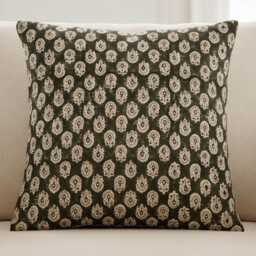 Brown Floral Block Print Pillow Cover Neutral Botanical Throw Handmade Cushion Farmhouse Traditional Decor - thumbnail 1