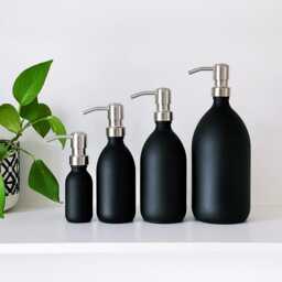 Matt Black Glass Bottle With Silver Metal Pump Dispenser - Choice Of Sizes Refillable Reusable Kitchen & Bathroom Soap - thumbnail 3