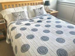 Hand Stitched Kantha Quilt - Floral Indian Bedspread - 108x90 - thumbnail 3