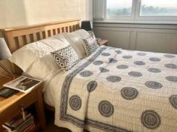 Hand Stitched Kantha Quilt - Floral Indian Bedspread - 108x90 - thumbnail 1