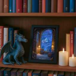 Framed House Of Wind Bookshelf Decor, Acotar Night Court Velaris Art, Bookish Smut Romantasy Reader Gift, Library Book Nook Print - thumbnail 3