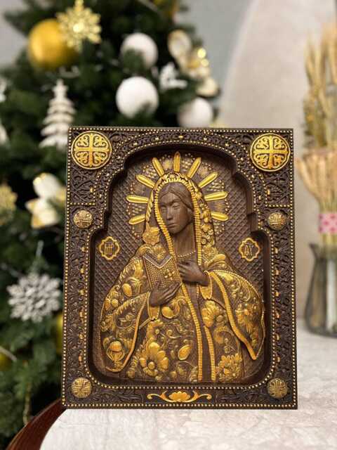 Virgin Mary Icon Wood Carving Engraved Orthodox Religious Wall Art, 7 Colors, Xs-Xxl, Tax Free - image 1
