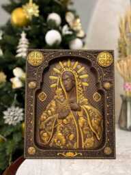 Virgin Mary Icon Wood Carving Engraved Orthodox Religious Wall Art, 7 Colors, Xs-Xxl, Tax Free