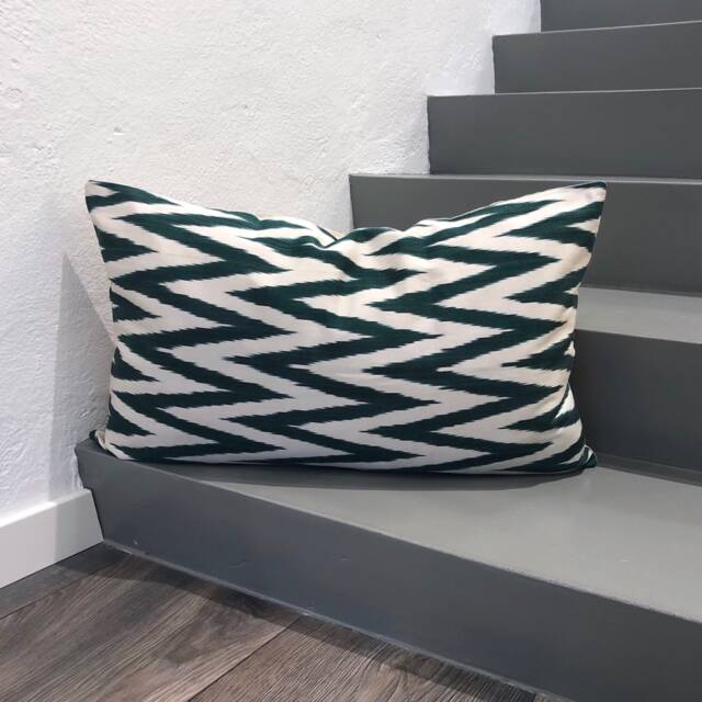Silk Ikat Pillow Cover Zigzag Green - Statement Cushion For Home Decor - image 1