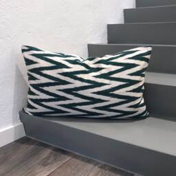 Silk Ikat Pillow Cover Zigzag Green - Statement Cushion For Home Decor - thumbnail 1