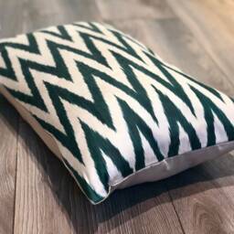 Silk Ikat Pillow Cover Zigzag Green - Statement Cushion For Home Decor - thumbnail 3