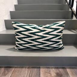 Silk Ikat Pillow Cover Zigzag Green - Statement Cushion For Home Decor - thumbnail 2