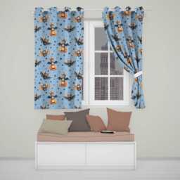 Cute Halloween Bat Pumpkin Star Night Seamless Pattern Blue Background Readymade Eyelet Ring Top Thermal 100% Blackout Curtains