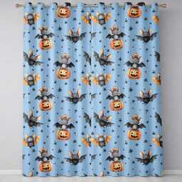 Cute Halloween Bat Pumpkin Star Night Seamless Pattern Blue Background Readymade Eyelet Ring Top Thermal 100% Blackout Curtains - thumbnail 2