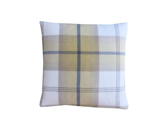Double Sided Handmade Tartan Plaid Cushion Cover Balmoral Ochre Cream Tweed Pillow Sham - image 1