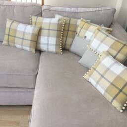 Double Sided Handmade Tartan Plaid Cushion Cover Balmoral Ochre Cream Tweed Pillow Sham - thumbnail 2
