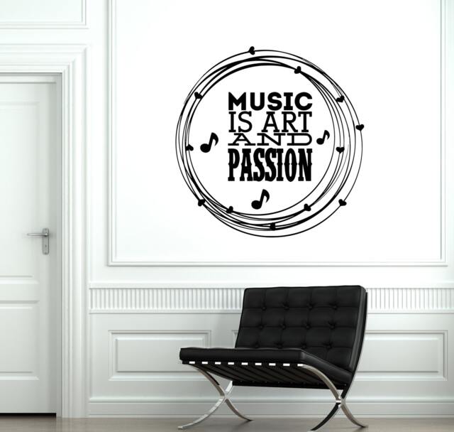 Music Is Art & Passion Wall Vinyl Decal Musical Studio Quote Cool For Bedroom Decor Sticker - #1910Di - image 1