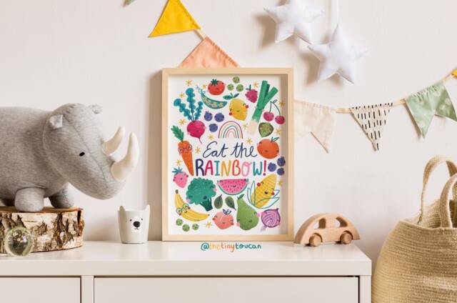 Cute Nursery Art A4/A3 - Eat The Rainbow- Fruit & Vegetables- Educational Art-Art Print- Nursery Wall Art- Interior Decor - image 1