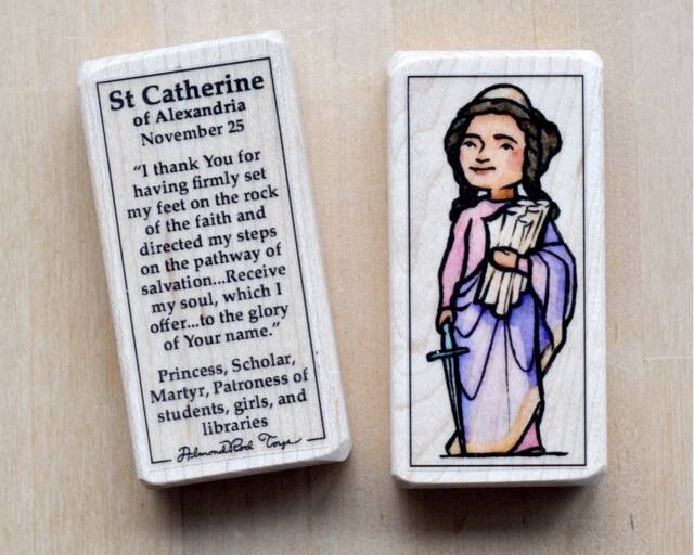 st Catherine Of Alexandria Patron Saint Block With Gift Bag // Patron Girls & Libraries Catholic Toy - image 1