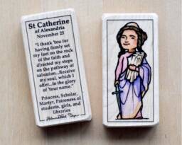 st Catherine Of Alexandria Patron Saint Block With Gift Bag // Patron Girls & Libraries Catholic Toy