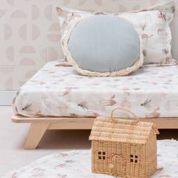 Blue Linen Pillow Round Pillow With Ecru Fringe - thumbnail 2
