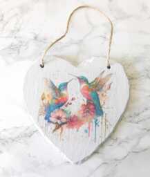 Hummingbird Slate Heart Plaque Watercolor Wall Art - thumbnail 1