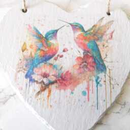 Hummingbird Slate Heart Plaque Watercolor Wall Art - thumbnail 3