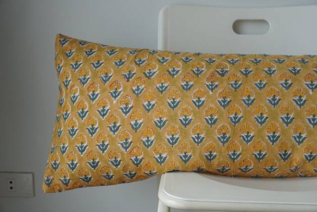 Floral Lumbar Pillow Cover Indian Block Print, Natural Dyed - image 1
