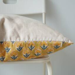 Floral Lumbar Pillow Cover Indian Block Print, Natural Dyed - thumbnail 4
