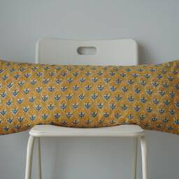 Floral Lumbar Pillow Cover Indian Block Print, Natural Dyed - thumbnail 2